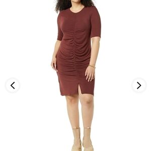 Daily Ritual XXL Jersey Ruched Front Half-Sleeve Dress in Brown Size XXL